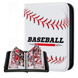 White Baseball Card Binder with Red Stitching design *Carry Strap is Black!*